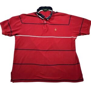 Lauren Ralph Lauren XXL‎ Polo Shirt Mens Red Striped Pique Crest Short Sleeve